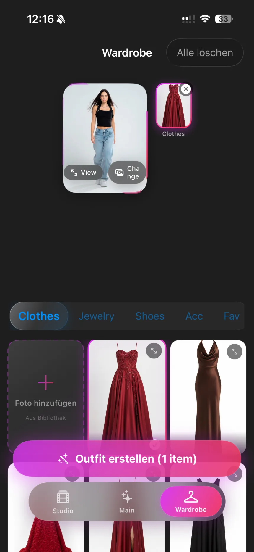 PutOn wardrobe screen